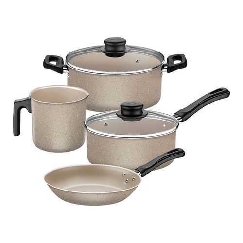 Juego de Ollas de cocina Tramontina Caribe en aluminio con revestimiento interno y externo con antiadherente Starflon Max Beige 4 piezas