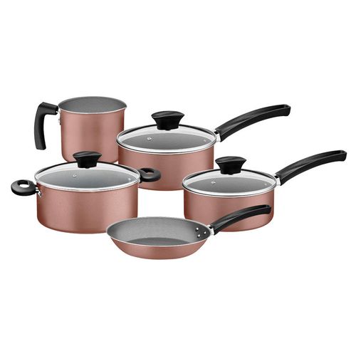 Juego de Ollas de Cocina Tramontina Michigan en Aluminio con Revestimiento Interno y Externo Antiadherente Starflon Max Siena Natural 5 Piezas