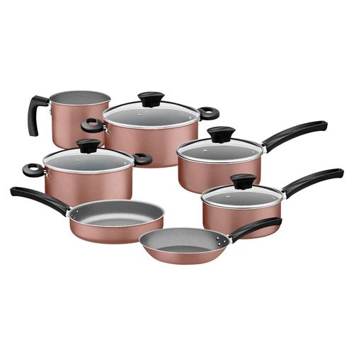 Juego de Ollas de Cocina Tramontina Michigan en Aluminio con Revestimiento Interno y Externo Antiadherente Starflon Max Siena Natural 7 Piezas