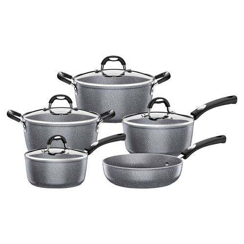 Juego de Ollas de Cocina Tramontina Mônaco en Aluminio con Revestimiento Interno y Externo Antiadherente Starflon Premium Gris 5 Piezas