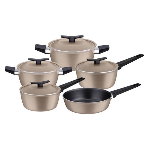 Juego de Ollas Cocina Tramontina Spezia Induction en Aluminio con Revestimiento Interno y Externo en Antiadherente Starflon Excellent Arena 5 Piezas