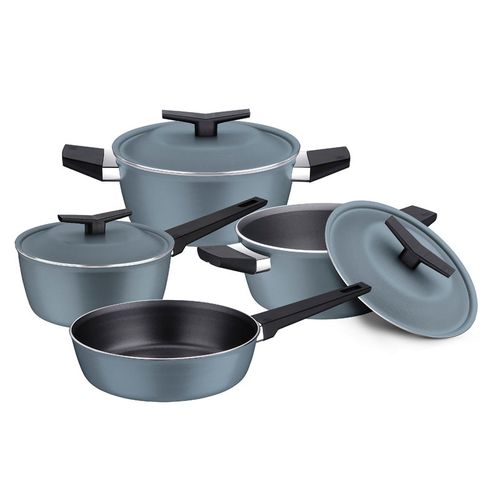 Juego de Ollas Cocina Tramontina Spezia en Aluminio con Revestimiento Interno y Externo en Antiadherente Starflon Excellent Azul Ardosia 4 Piezas