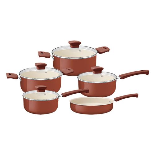Juego de Ollas de Cocina Tramontina Veronese en Aluminio Reciclado con Revestimiento Interno Cerámico y Externo Siliconado Arcilla 5 Piezas