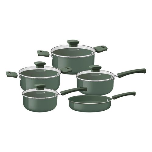 Juego de Ollas de Cocina Tramontina Veronese en Aluminio Reciclado con Revestimiento Interno Cerámico y Externo Siliconado Verde 5 Piezas