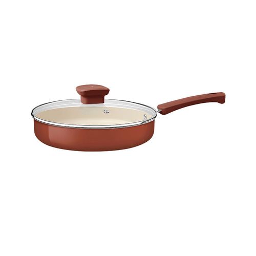 Sartén Recta Tramontina Veronese en Aluminio Reciclado con Revestimiento Interno Cerámico y Externo Siliconado Arcilla con Tapa 22 cm 1,7 L
